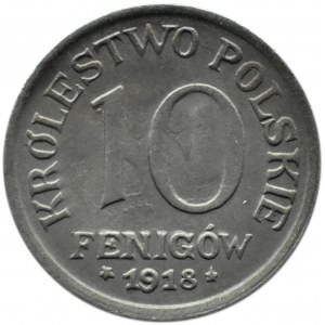 Królestwo Polskie, 10 fenigów 1917, z Duchem, Stuttgart, UNC