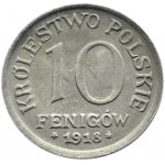 Królestwo Polskie, 10 fenigów 1917, z Duchem, Stuttgart, UNC