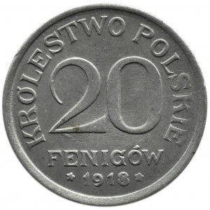 Królestwo Polskie, 20 fenigów 1918 FF, Stuttgart, UNC