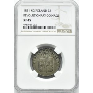 Powstanie Listopadowe, 2 złote 1831 K.G., Warszawa, NGC XF45