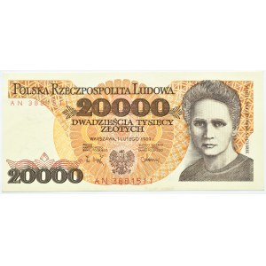 Polska, PRL, M. Skłodowska, 20000 złotych 1989, seria AN, Warszawa, UNC