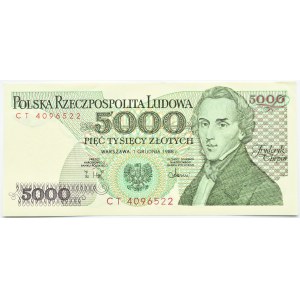 Polska, PRL, F. Chopin, 5000 złotych 1988, seria CT, Warszawa, UNC