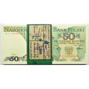 Polska, PRL, paczka bankowa 50 złotych 1988, seria GS, UNC