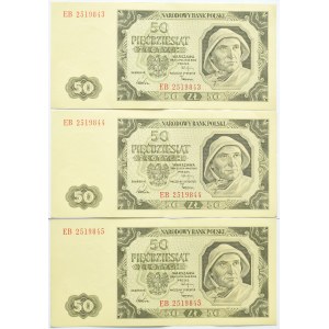 Polska, RP, lot trzech sztuk 50 złotych 1948, seria EB, kolejne numery