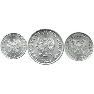 Polska, RP, lot groszy 1949, aluminium, Budapeszt, UNC