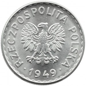 Polska, RP, 1 złoty 1949 aluminium, Warszawa, UNC