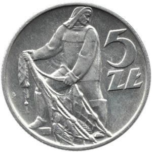 Polska, PRL, Rybak, 5 złotych 1959, Warszawa, dwa słoneczka