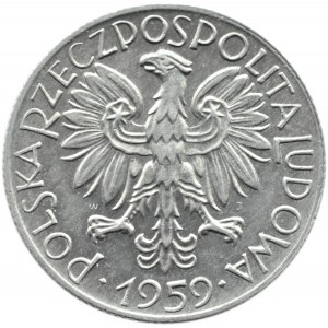 Polska, PRL, Rybak, 5 złotych 1959, Warszawa, dwa słoneczka