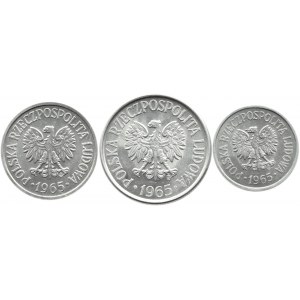 Polska, PRL, lot trzech monet 1965, Warszawa, UNC