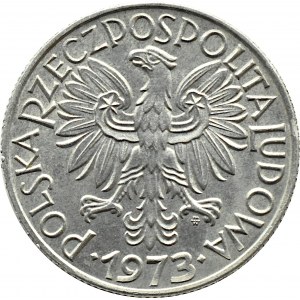 Polska, PRL, Rybak, 5 złotych 1973, Warszawa, płaska data, UNC