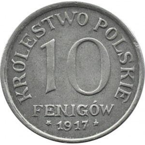 Królestwo Polskie, 10 fenigów 1917, Stuttgart, pióra nastroszone