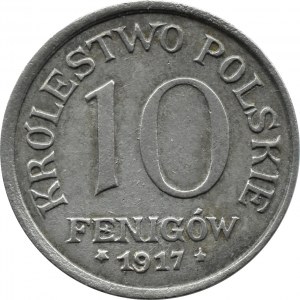 Królestwo Polskie, 10 fenigów 1917, Stuttgart, pióra opuszczone