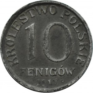 Królestwo Polskie, 10 fenigów 1917, Stuttgart, rzadsza odmiana