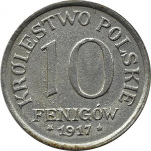Królestwo Polskie, 10 fenigów 1917, Stuttgart, bardzo ładne