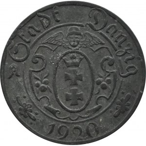 Wolne Miasto Gdańsk, 10 fenigów 1920, Gdańsk, odmiana 55.1/4, rzadkość C1