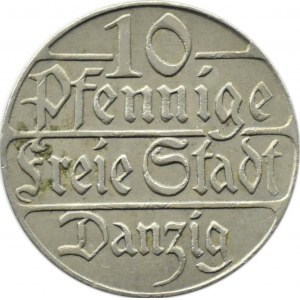 Wolne Miasto Gdańsk, 10 pfennig 1923, Berlin, bardzo ładne