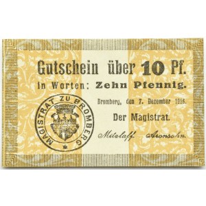 Bromberg, Bydgoszcz, Gutschein 10 pfennig 1916, kropka okrągła, jasno-brązowy, UNC