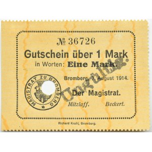 Bromberg, Bydgoszcz, Gutschein 1 marka 1914, numer 36726, UNC