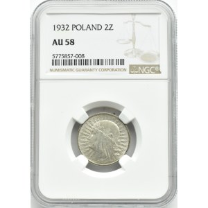 Polska, II RP, Głowa Kobiety, 2 złote 1932, NGC AU58