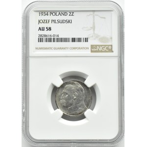 Polska, II RP, J. Piłsudski, 2 złote 1934, NGC AU58