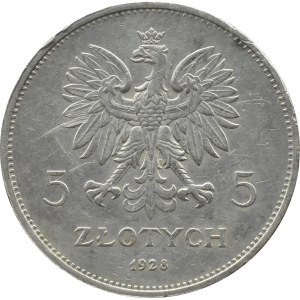 Polska, II RP, Nike, 5 złotych 1928, Bruksela, odmiana bez znaku mennicy