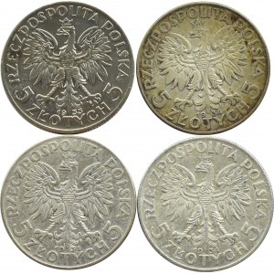 Polska, II RP, Głowa Kobiety, lot 5 złotych 1933-1934, Warszawa