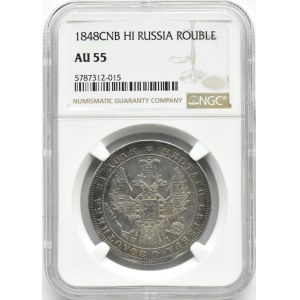 Rosja, Mikołaj I, 1 rubel 1848 HI, Petersburg, NGC AU55