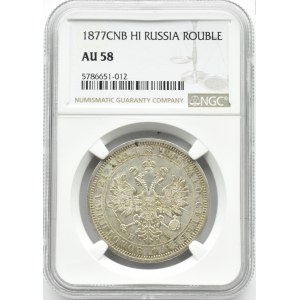 Rosja, Aleksander II, 1 rubel 1877 HI, Petersburg, NGC AU58