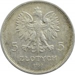 Polska, II RP, Sztandar 5 złotych 1930, Warszawa, STEMPEL GŁĘBOKI, RZADKOŚĆ