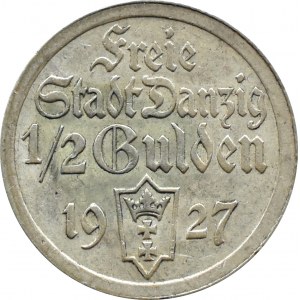 Wolne Miasto Gdańsk, 1/2 guldena 1927, Berlin, RZADKIE