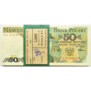 Polska, PRL, paczka bankowa 50 złotych 1988, seria HU, UNC