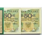 Polska, PRL, paczka bankowa 50 złotych 1988, seria HU, UNC