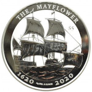Wyspy Dziewicze, Elżbieta II, 5 dolarów 2020, The Mayflower, UNC