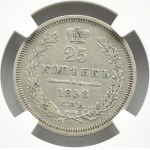 Rosja, Aleksander II, 25 kopiejek 1858 SPB FB, Petersburg, NGC AU