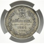 Rosja, Aleksander II, 25 kopiejek 1856 SPB FB, Petersburg, NGC AU