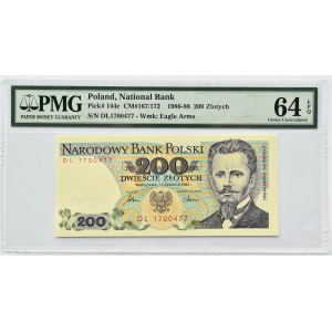 Polska, PRL, J. Dąbrowski, 200 złotych 1986, seria DL, Warszawa, PMG 64 EPQ