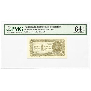 Jugosławia, 1 dinar 1944, bez serii, PMG 64 EPQ