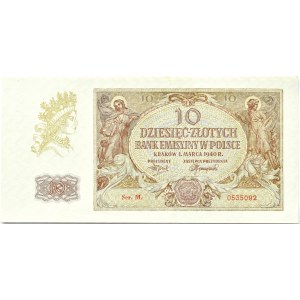 Polska, Generalna Gubernia, 10 złotych 1940, seria M, Kraków, UNC/UNC-