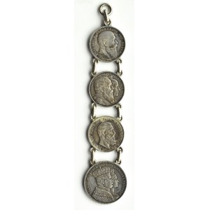 Niemcy, Cesarstwo, srebrna zawieszka z monet, 3 X 2 marki i talar, Berlin/Karlsruhe