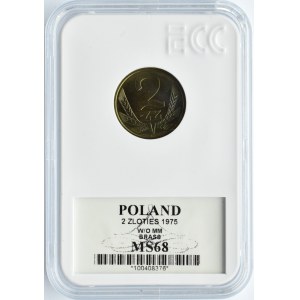 Polska, PRL, 2 złote 1975, Warszawa, GCN MS68