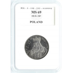 Polska, PRL, Kazimierz Wielki, 100 złotych 1987, Warszawa, PCG MS69