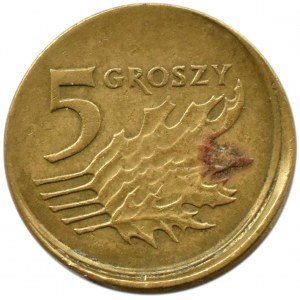 Polska, III RP, destrukt, 5 groszy 2009, przesunięcie stempla
