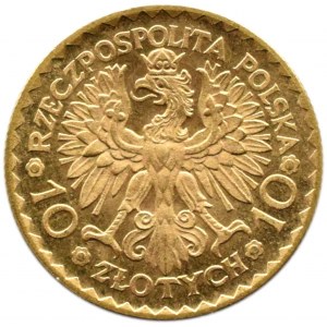 Polska, II RP, Bolesław Chrobry, 10 złotych 1925, Warszawa, odmiana czerwona, UNC