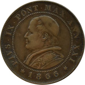 Watykan, Pius IX, 2 soldi 1866 R, Rzym