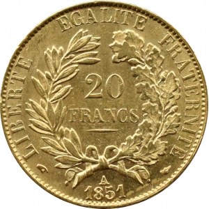 Francja, Republika, Ceres, 20 franków 1851 A, Paryż, PIĘKNE!