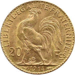 Francja, Republika, Kogut, 20 franków 1914, Paryż, UNC