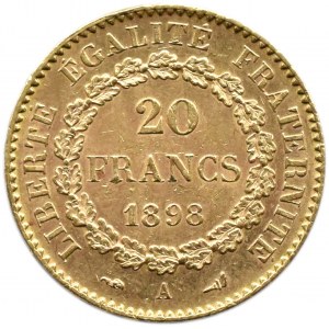 Francja, Republika, 20 franków 1898 A, Paryż, Geniusz