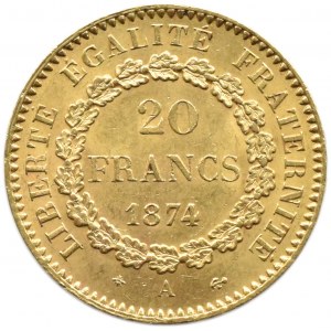 Francja, Republika, 20 franków 1874 A, Paryż, Geniusz