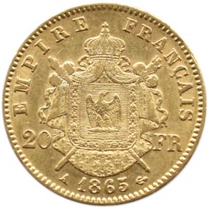 Francja, Napoleon III, 20 franków 1865 A, Paryż