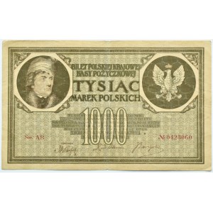 Polska, II RP, 1000 marek 1919, seria AB, Warszawa, siedmiocyfrowa numeracja